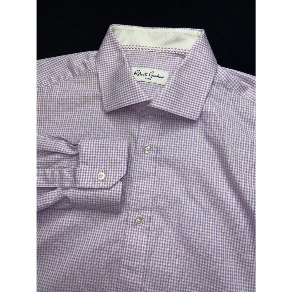 Robert Graham Mens Purple White Micro Check Long Sleeve Button Down Shirt Large